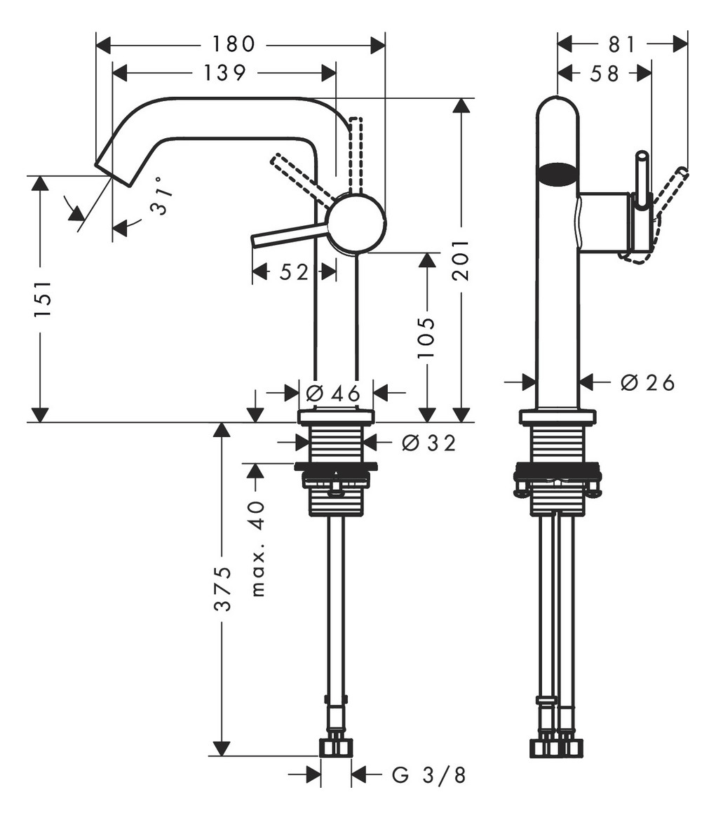 Hansgrohe WTM 150 Tecturis S Fine CoolStart ohne Ablaufgarnitur BBR