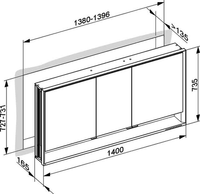 KEUCO SPS R. Lumos 14316, mit Ablagef., Einbau, silb-elox., 1400x735x165mm