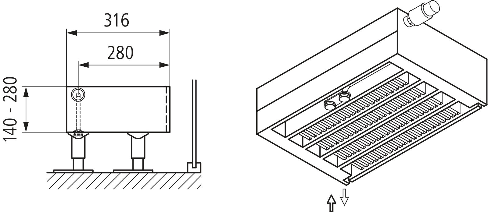 Kermi V-Kon S Typ55 BH210x316x1900mm QN4507, weiß, 6 bar, m. Abd., Vent. re
