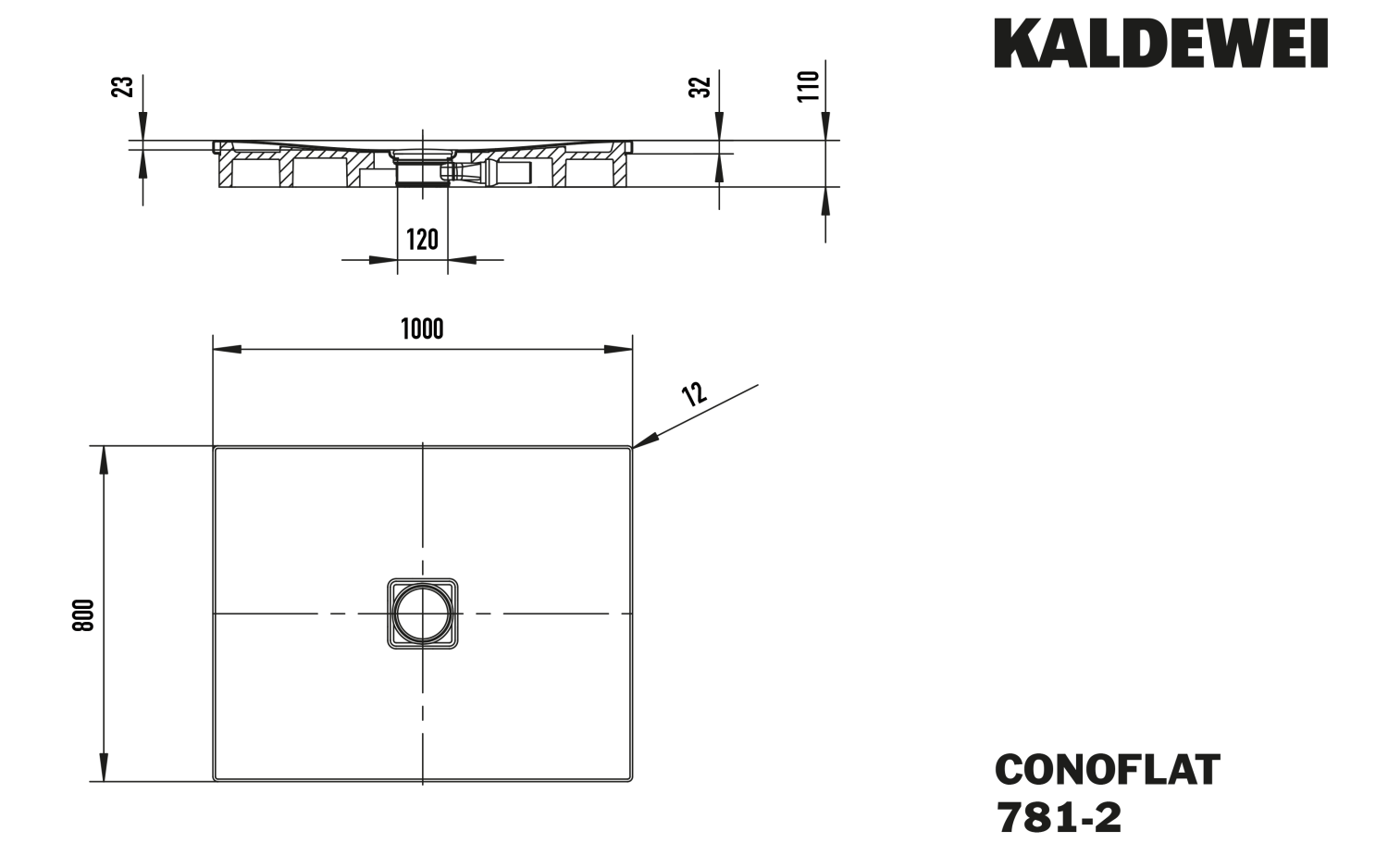 KA DW CONOFLAT mit Wannenträger Mod. 781-2,800x1000mm,alpinweiß,AS,m. WT
