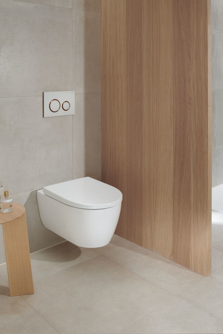 Geberit Sigma50 BetPl., rund, 2-Mengen-Sp. rotgold gebü., Etc/weiß Glas/rotgold