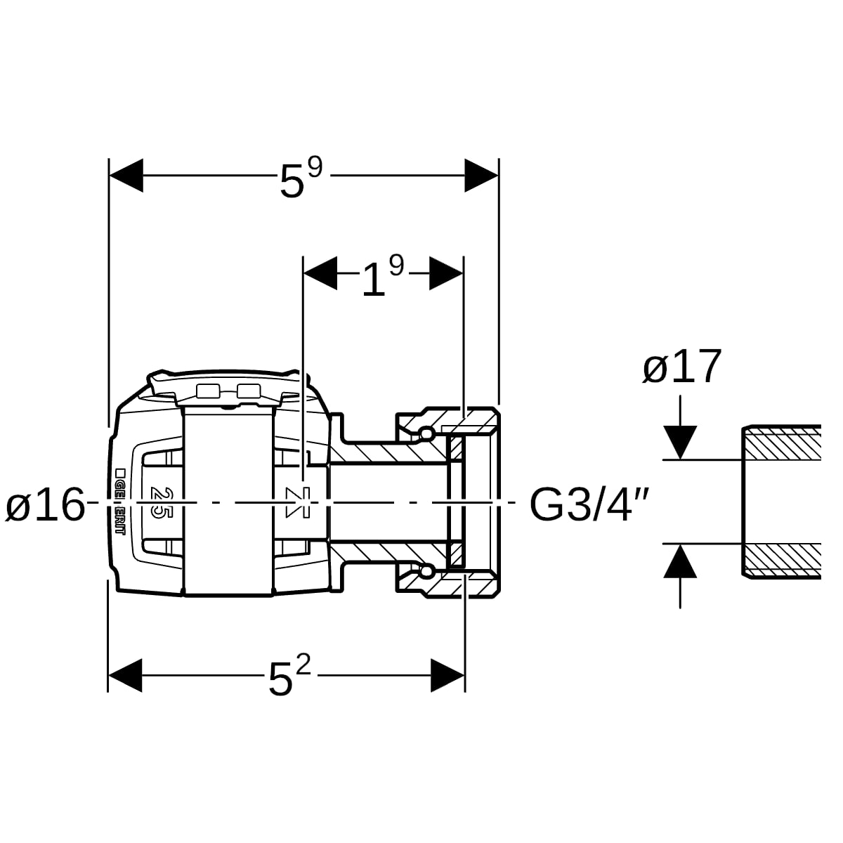 Geberit FlowFit Übergang mit Überwurfmutter SiBr d16-G3/4
