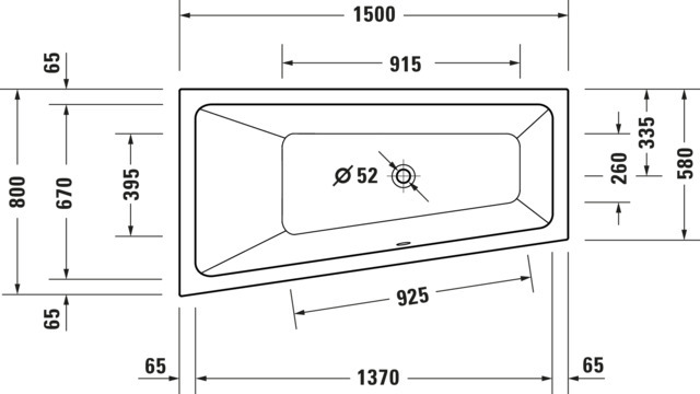 DU No.1 BW 1500x800,Einbauvers.,Trapezf. Rückenschr.1 Pos.L, Weiß