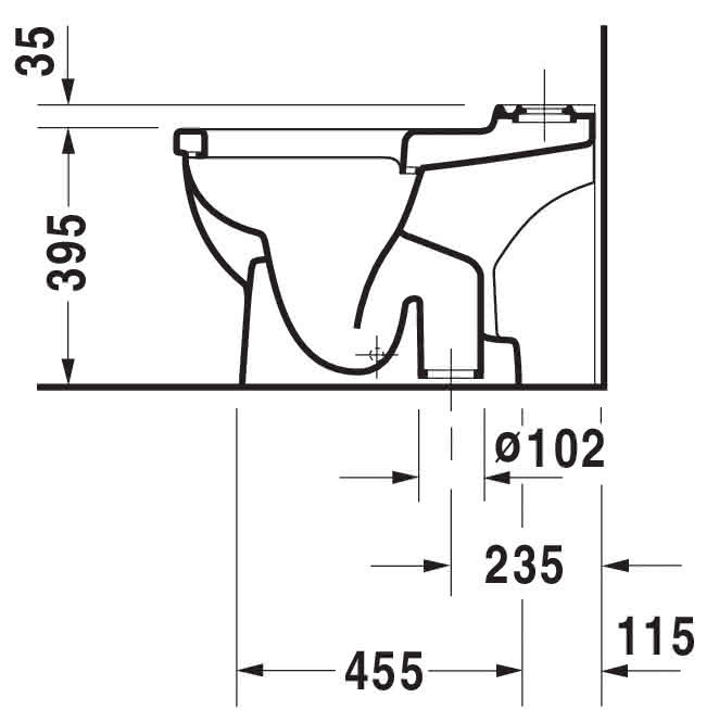 DU Stand-WC Kombi Starck 3 655 mm Tiefspüler, f.SPK, Abg.senkr., weiß