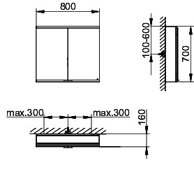 KEUCO Royal Modular 2.0 SPS, unbel. 80020, Vorb,oSteckd,sb-elox,800x700x160mm
