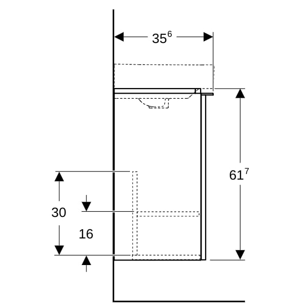 Geberit Smyle US für HWB, eckig, m. 1 Tür re 44,2x61,7x35,6cm, sand-grau