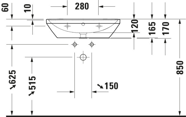 DU Waschtisch D-Neo, 650mm, weiß mit ÜL, mit HLB, 1 HL
