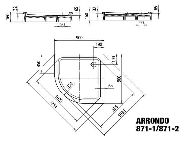 KA DW ARRONDO MIT WANNENTRÄGER Mod.871-2 ,900x900mm,pergamon,mit Wannenträger