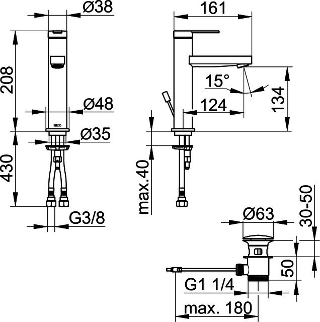 KEUCO EHM-WT-Mischer 130 IXMO 59501, m.Zug.-Ablgrt. Flat, Rosette rd. sw-matt