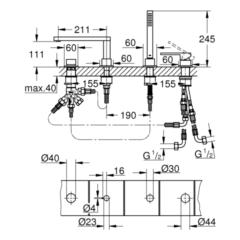 GROHE 4-Loch-EH-Wannenkombination Plus 29307_3 hard graphite gebürstet