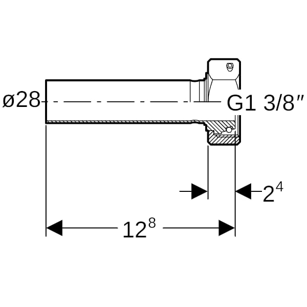 Geberit Mapress Edelstahl Übergang m.Überwurf und Einschubende (Gas) d28-G1 3/8 kon