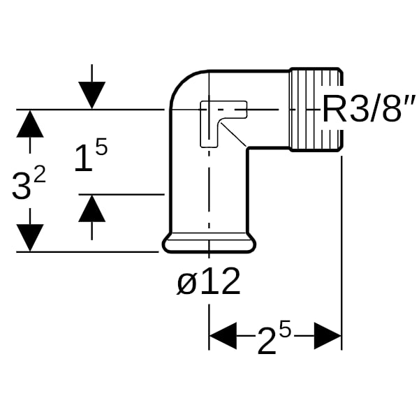 Geberit Mapress C-Stahl Übergangswinkel 90Gr mit AG d12-R3/8 verzinkt