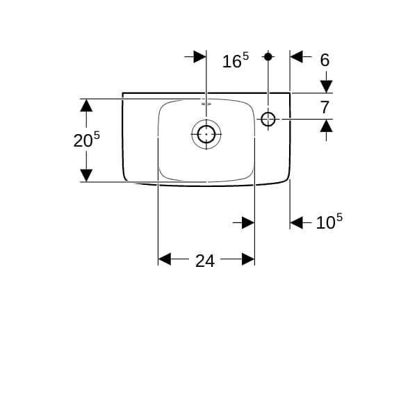 Geberit Renova Compact HWB, verk.Ausld.,Ablg. 45x25cm, Hl.re, m.Ül., weiß, KeraTect