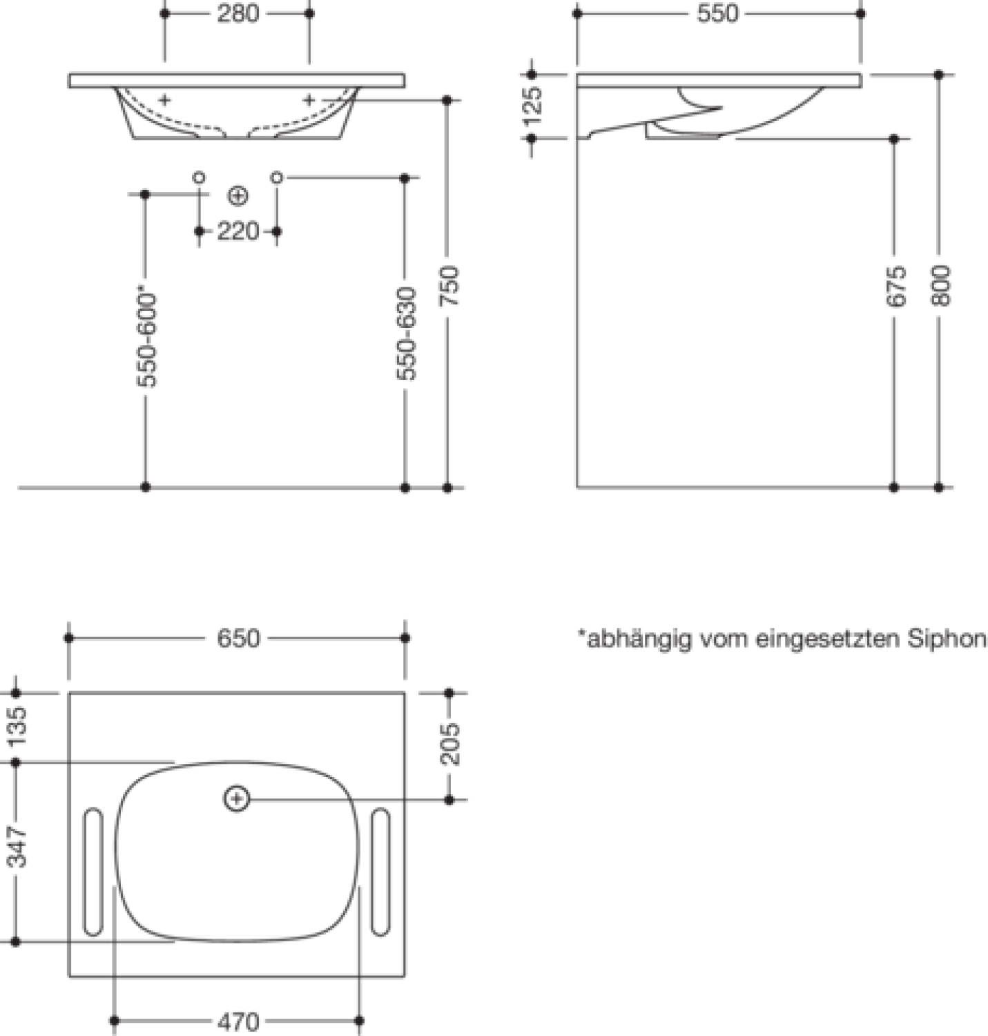 HEWI Waschtisch M 40, B:650mm, T:550mm, alpinweiß, ohne ÜL, ohne Hl.