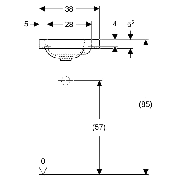 Geberit iCon Light Handwaschbecken 38x28cm o. Hahnloch re, o. Ül., weiß, KeraTect