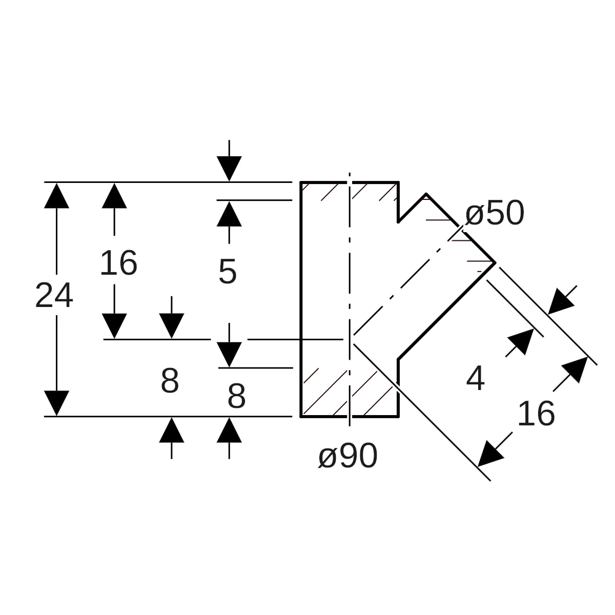 Geberit PE Abzweig 45Gr d90/50