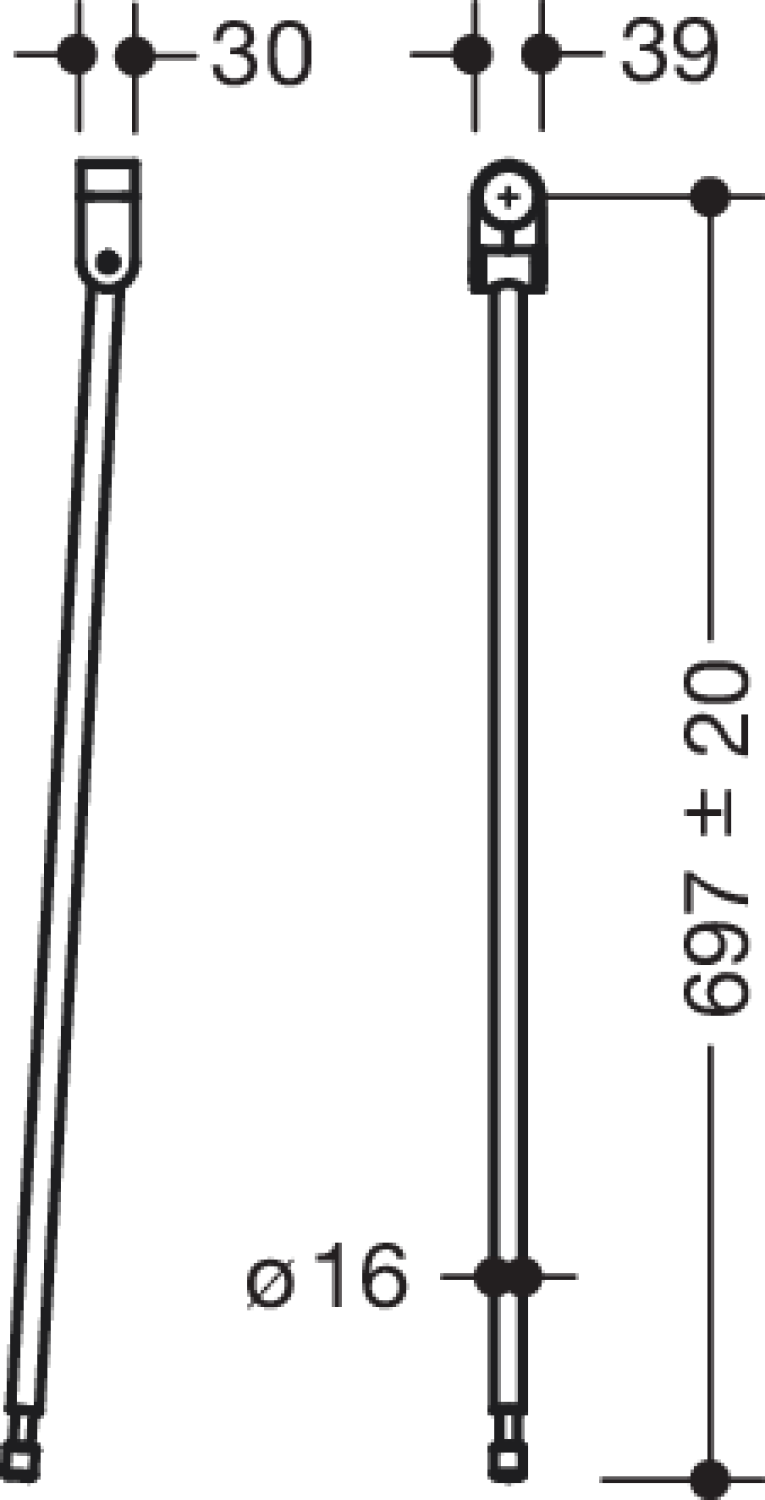 HEWI Bodenstütze f.SK-Griffe 805.50., L:697mm, Edst., Anb. farbig anthrazitgr