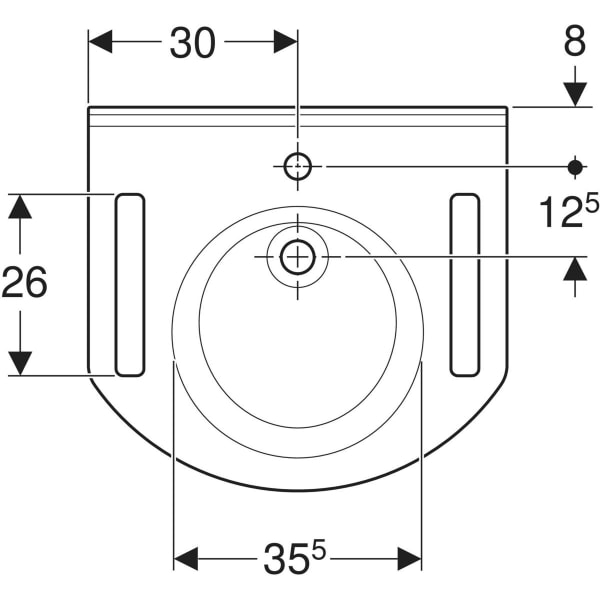 Geberit Publica WT, rundes Design, m. Auss. 60x55cm, m. Hl., o. Ül., weiß