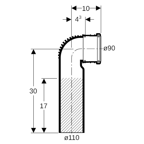 Geberit Silent-db20 Anschlussbogen 90g verlängert d110/90 L30/10