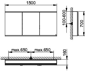 KEUCO Royal Modular 2.0 SPS, bel. 80031, Vorb,2Steckd,sb-elox,1500x700x160mm