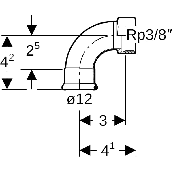 Geberit Mapress C-Stahl Übergangsbogen 90Gr mit IG d12-Rp3/8 verzinkt