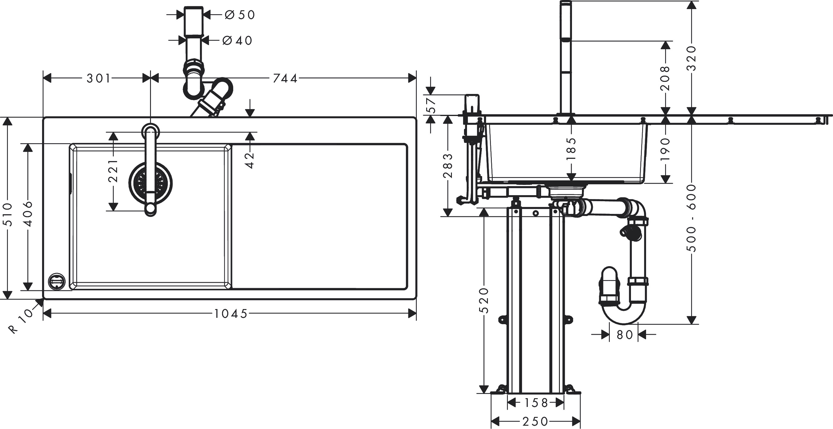Hansgrohe Spülencombi 450 mit Abtropffläche  C71-F450-12 chrom