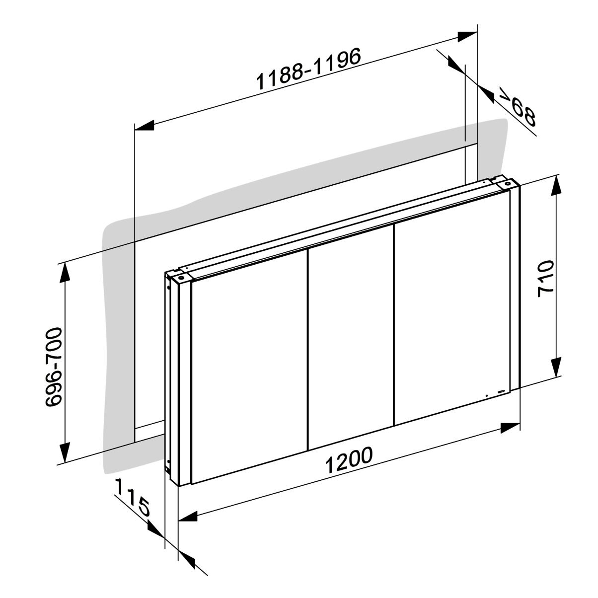 KEUCO SPS Somaris 14514, EB 1200x710x115mm verspgl.