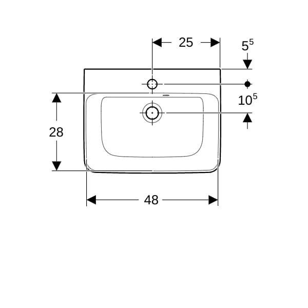 Geberit Renova Plan Aufsatz-HWB 50x38cm m. Hahnloch, m. Ül., weiß, KeraTect