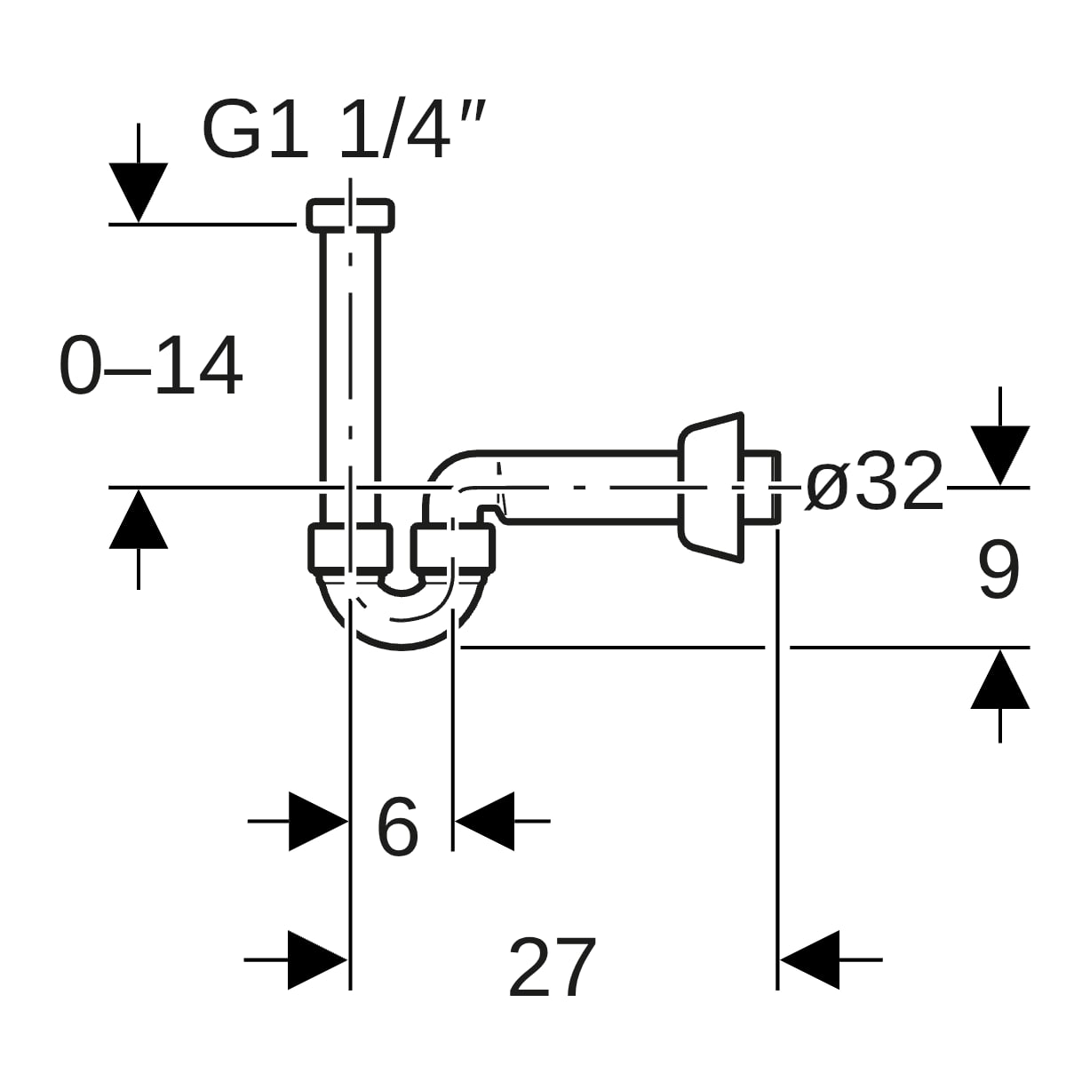 Geberit Rohrbogengeruchsverschluss für WT Abgang horizontal 5/4''x32