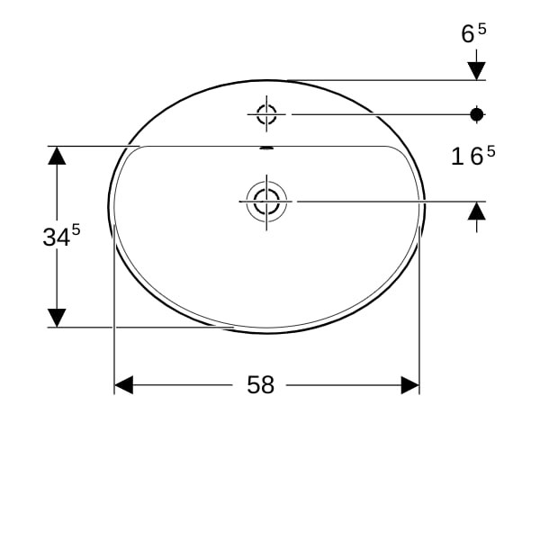 Geberit VariForm Einbauwaschtisch, oval mit HLB, 60x48cm, m. Ül., weiß gl