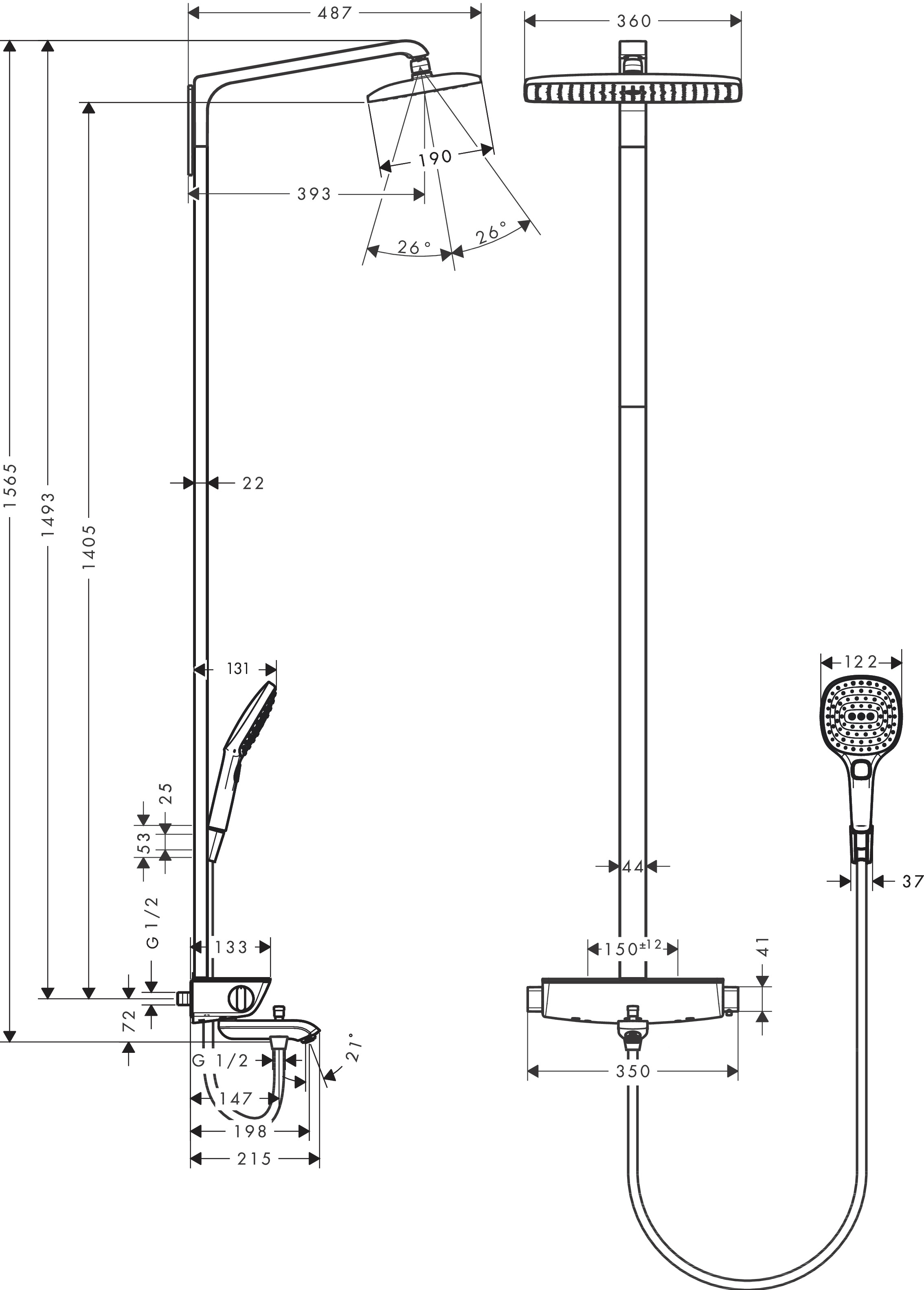 Hansgrohe Showerpipe Raindance Select chr.m.KB Raindance E Air 1jet 360mm Wanne Hansgrohe Showerpipe Raindance Select chr.m.KB Raindance E Air 1jet 360mm Wanne