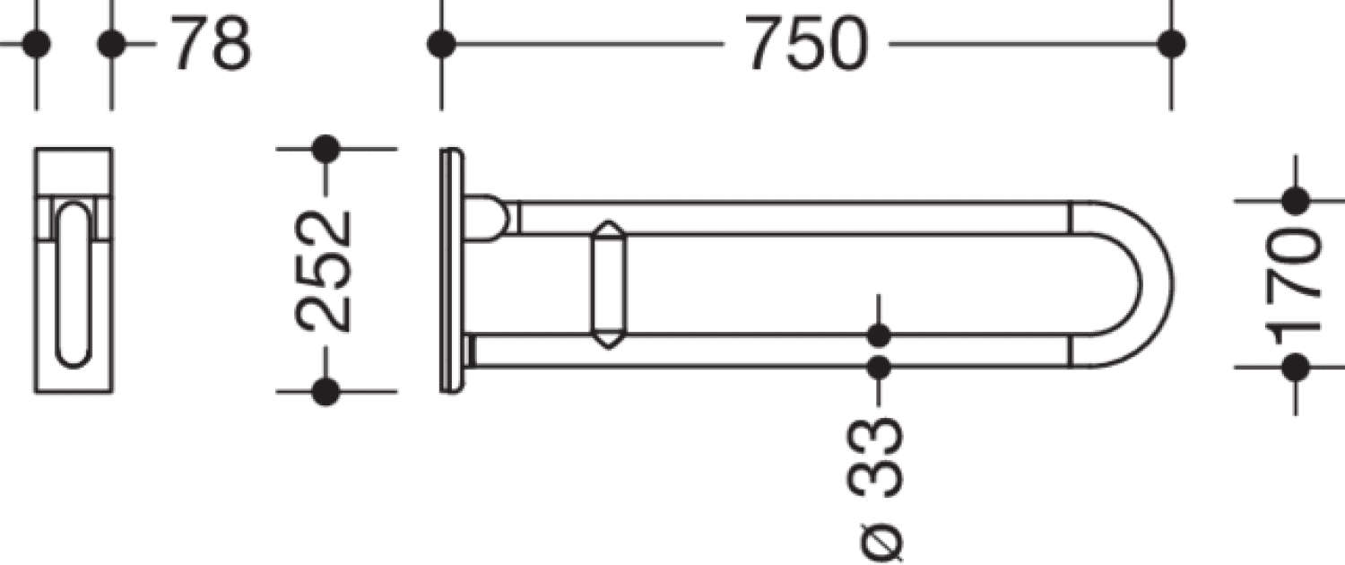 HEWI mobiler Stützklappgriff, L:750mm reinweiß