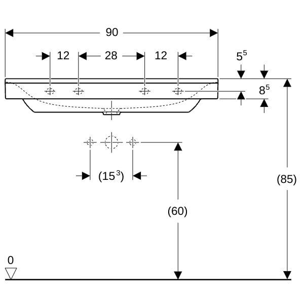 Geberit Xeno2 Waschtisch, 90x48cm m. Hl., o. Ül., weiß, KeraTect