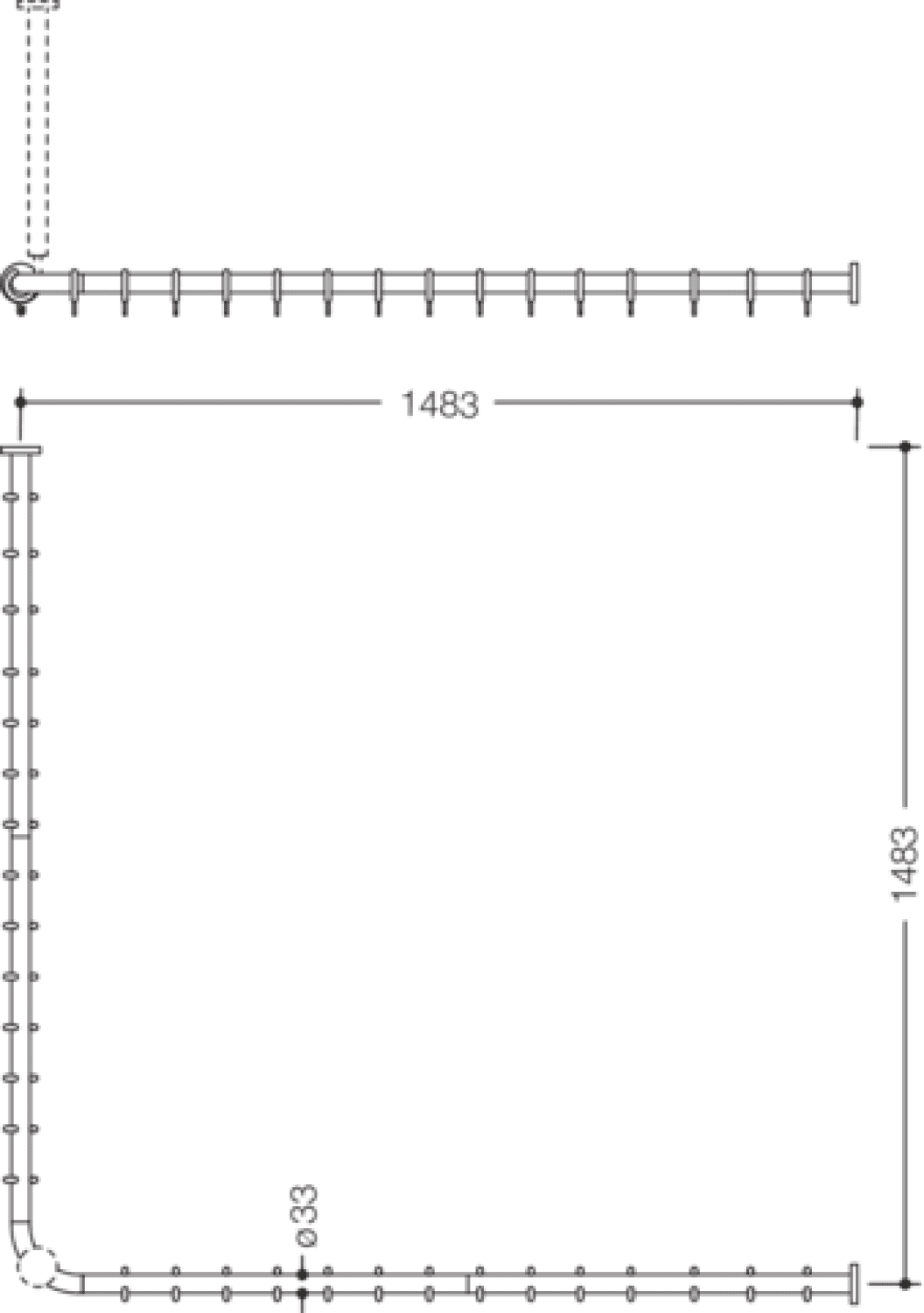 HEWI VH-Stange Ser 801,A1/2:1483,kürzb, 28 Ringe signalweiß