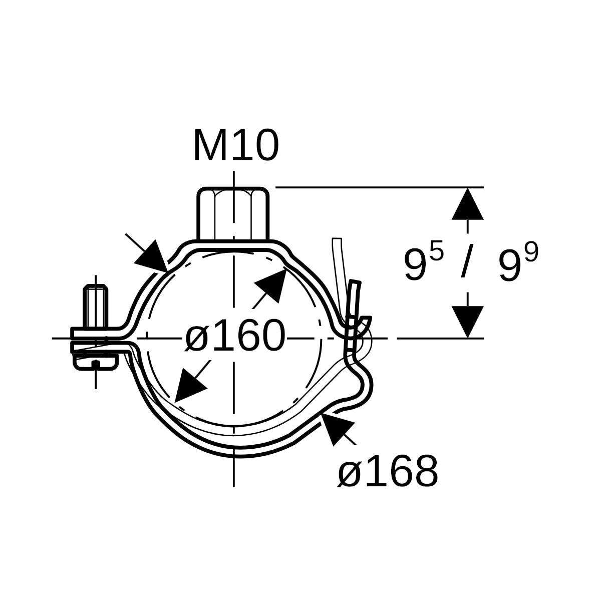 Geberit Rohrschelle mit Gewindemuffe M10 verstellbar d160/168