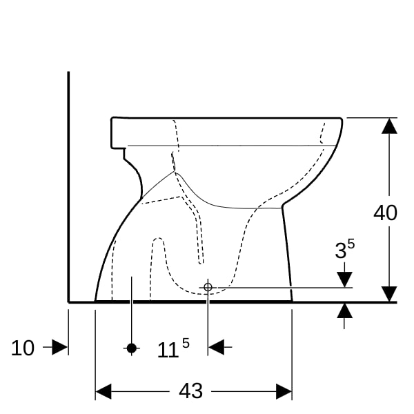 Geberit Renova Stand-WC Tiefspüler, Abg.verti teilgeschl.Form, Rimfree, weiß, KeraTect