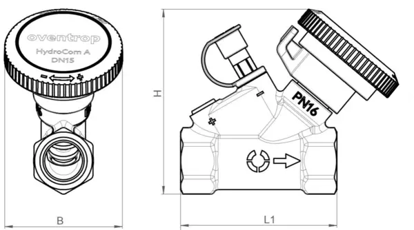 Strangabsperrventil HydroCom A PN16 DN32, Rp1 1/4 IG, HydroPort, EZB