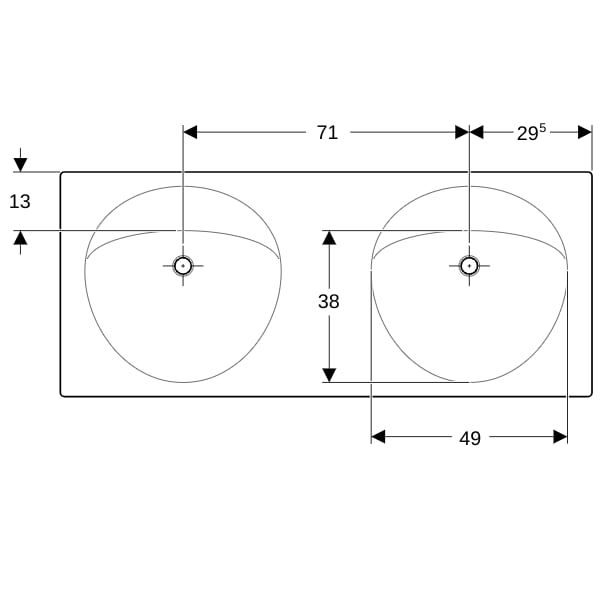 Geberit Preciosa Doppelwaschtisch, 1300x550mm ohne Hahnloch, o. Ül., weiß
