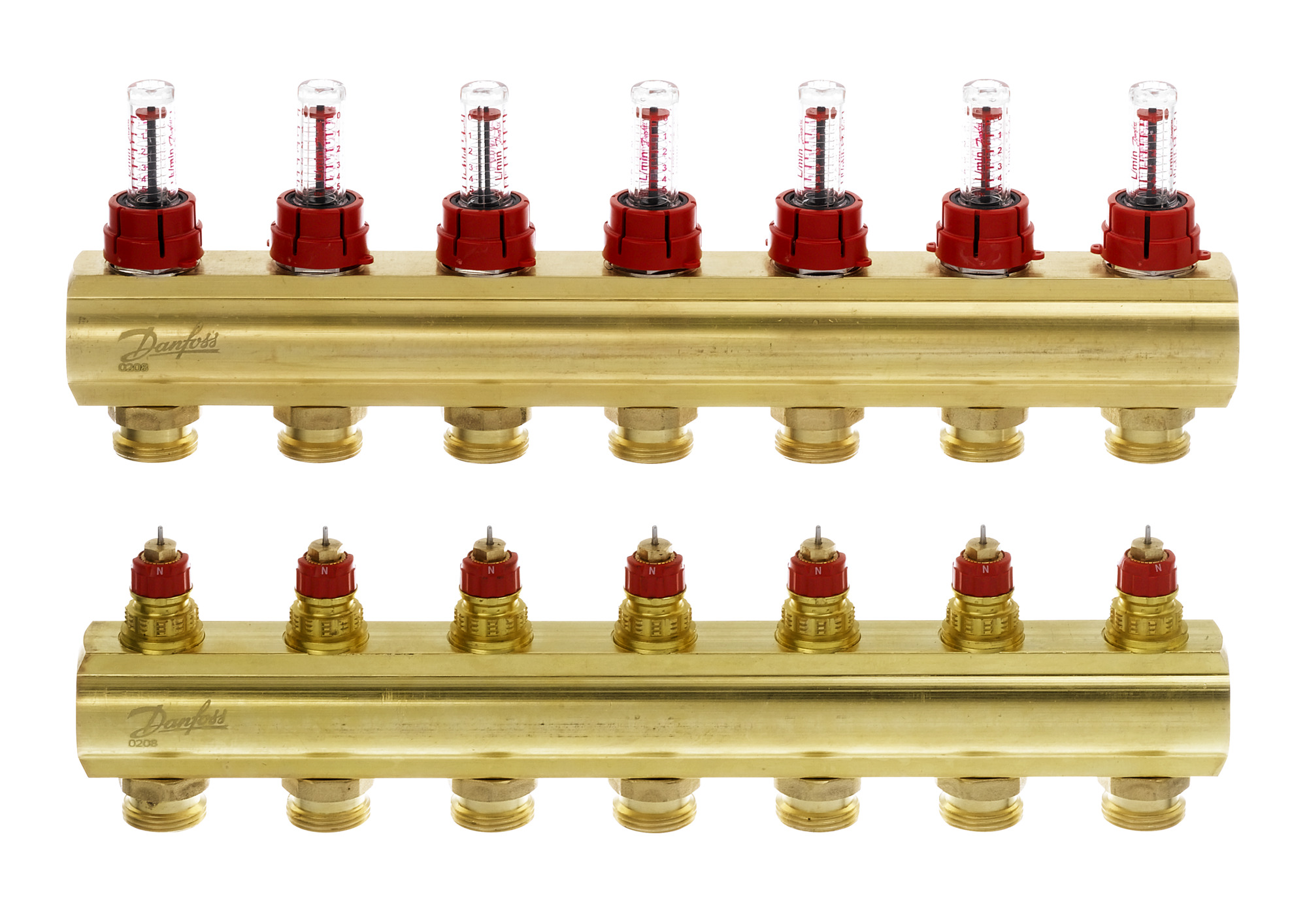 Danfoss FBH-Verteiler FHF-7F 7 Kreise, mit Durchflussanzeige