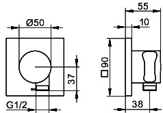 KEUCO Schlauchanschl. DN15 IXMO 59592 m.Brausehalter eck. sw