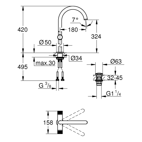 GROHE WT-Einlochbatt. Atrio Private C. 21142 XL-Size Knopfbetät. cool sunrise