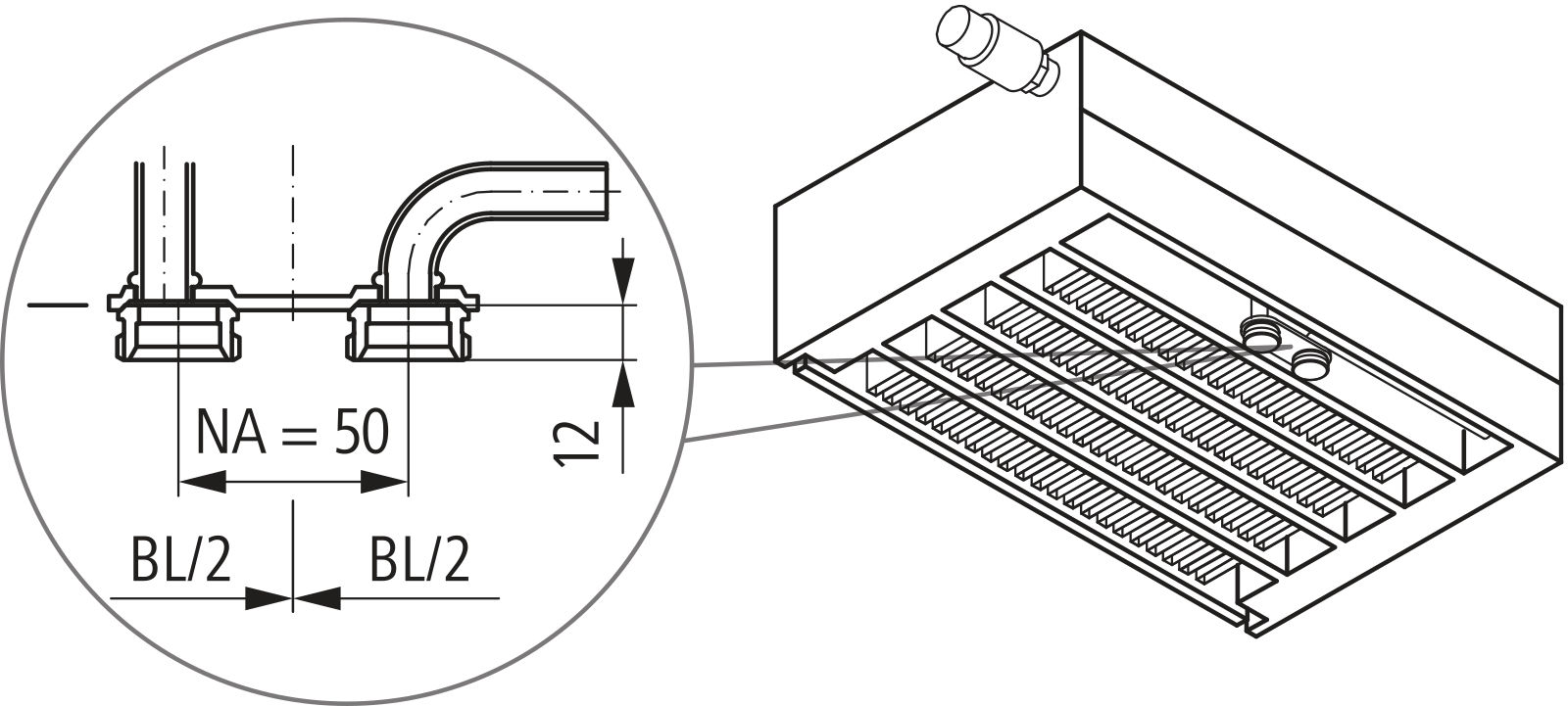 Kermi L-Konvektor Typ43 BH140x194x2200mm QN2607, RAL9016, 6bar, m. Abd., AB Uni.