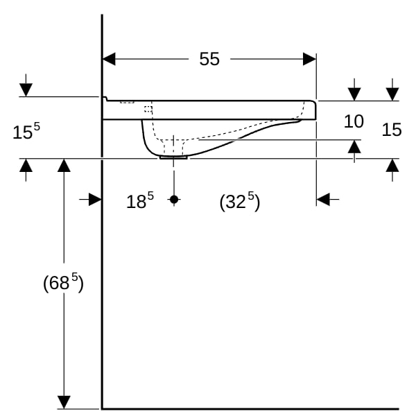 Geberit Renova Comfort WT eckig, barrierefrei 60x55cm, o. Hl., m. Ül., weiß