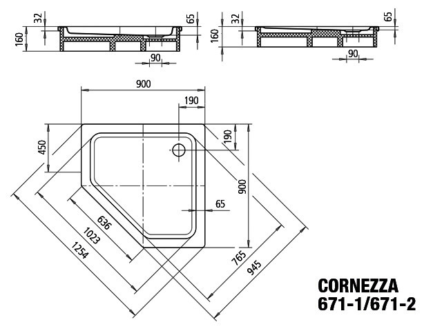 KA DW CORNEZZA Mod.671-1,900x900mm, alpinweiß
