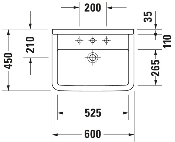 Duravit Waschtisch Starck 3 600 mm mit ÜL, mit HLB, 1 HL, weiß WonderGliss