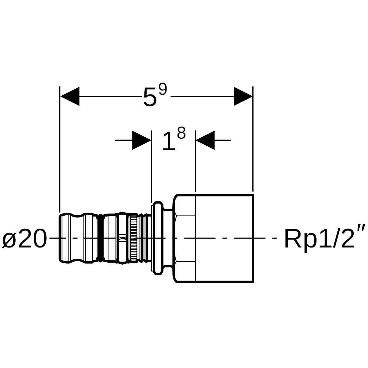 Geberit Mepla Übergang mit IG Rg d20-Rp1/2