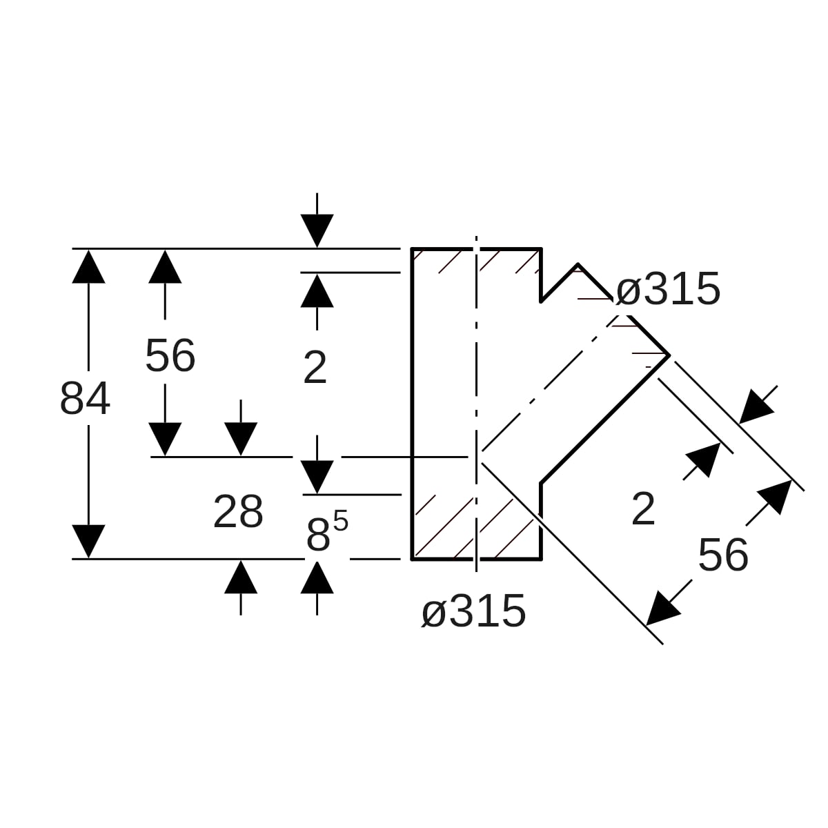 Geberit PE Abzweig 45Gr d315/315