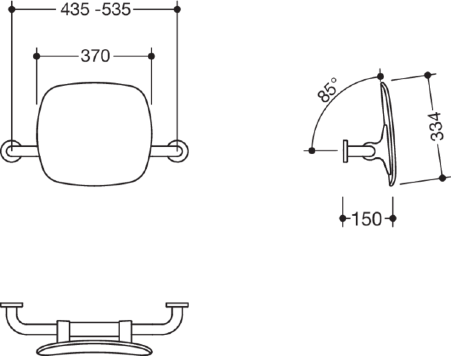 HEWI Rückenstütze BS Fb 98, WA 150mm Wandmontage signalweiß