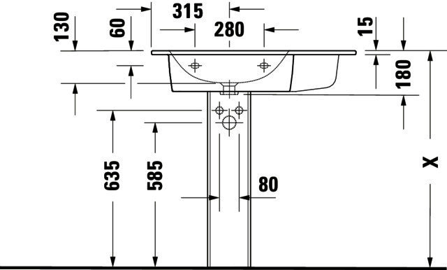 DU MWT ME by Starck 830mm, Weiß mit ÜL, mit HLB, o.HL, Becken links, WG