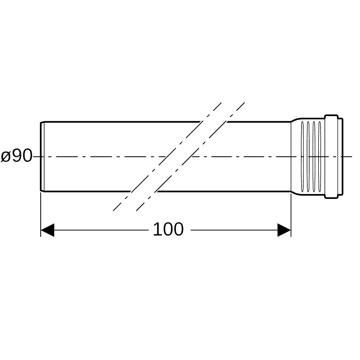 Geberit Silent-Pro Rohr mit Muffe d90mm L100cm